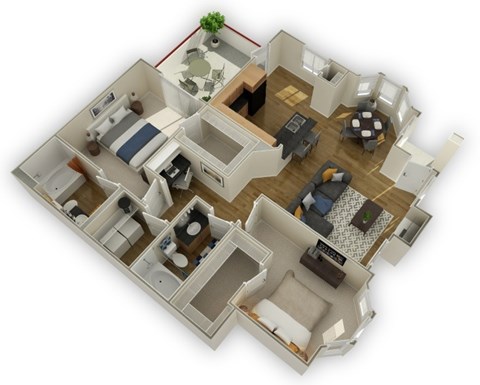 Floor plan for 2 beds, 2 baths, 1170 sqft